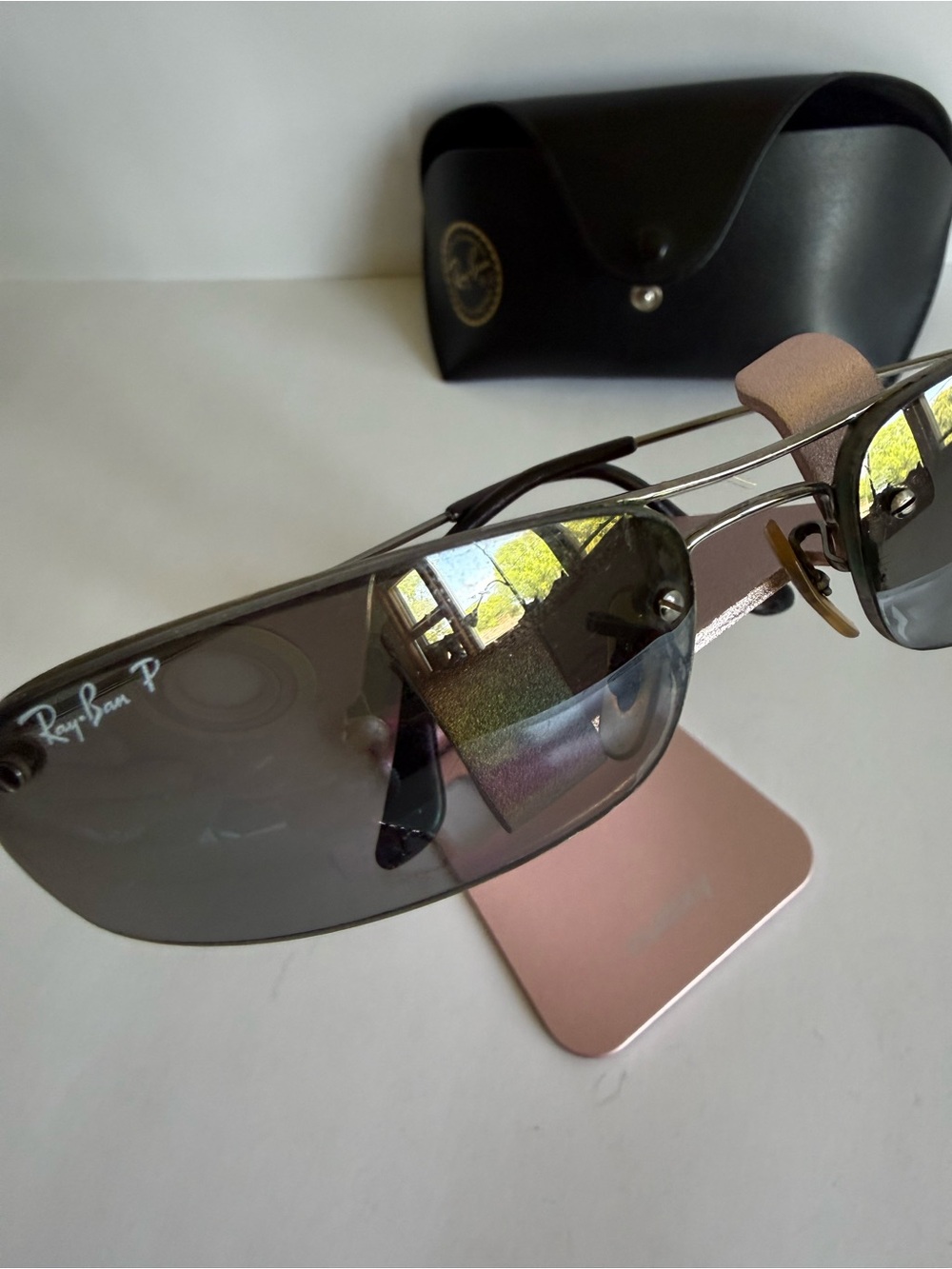 Authentic Y2K Ray-Ban Rimless Polarized Rectangular Sunglasses with Case & Cloth - Picture 3 of 15